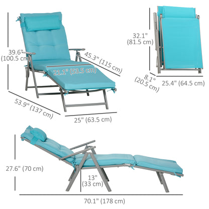 Lounge Chair Outdoor, Folding Patio Chaise Lounger, 360 lbs 7-Position Adjustable Back Outdoor Recliner with Cushion, He
