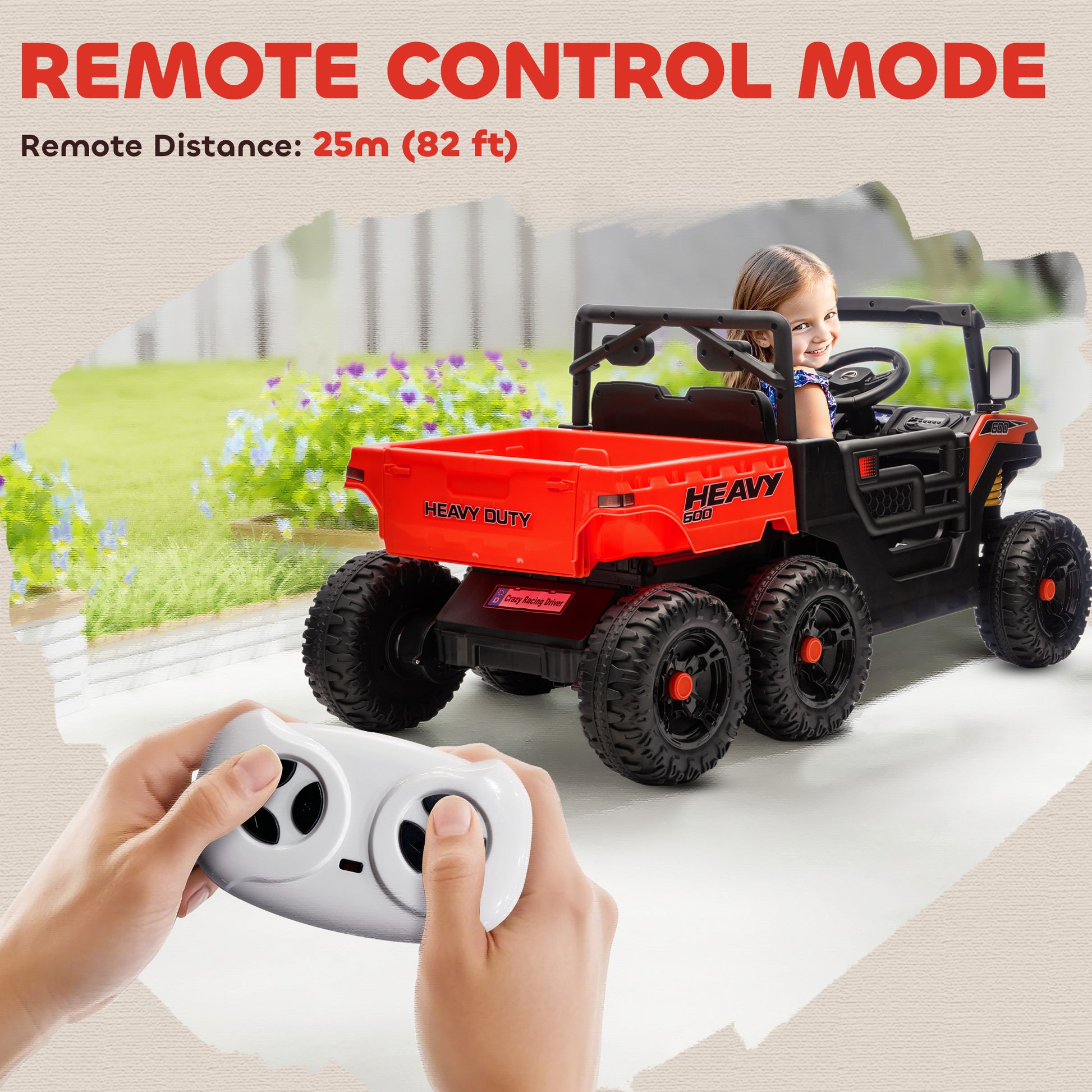Qaba 24V 4WD Kids Ride On Truck with 6 Wheels Electric Ride On Car with Remote, Dump Bed for 3-6 Years, Red