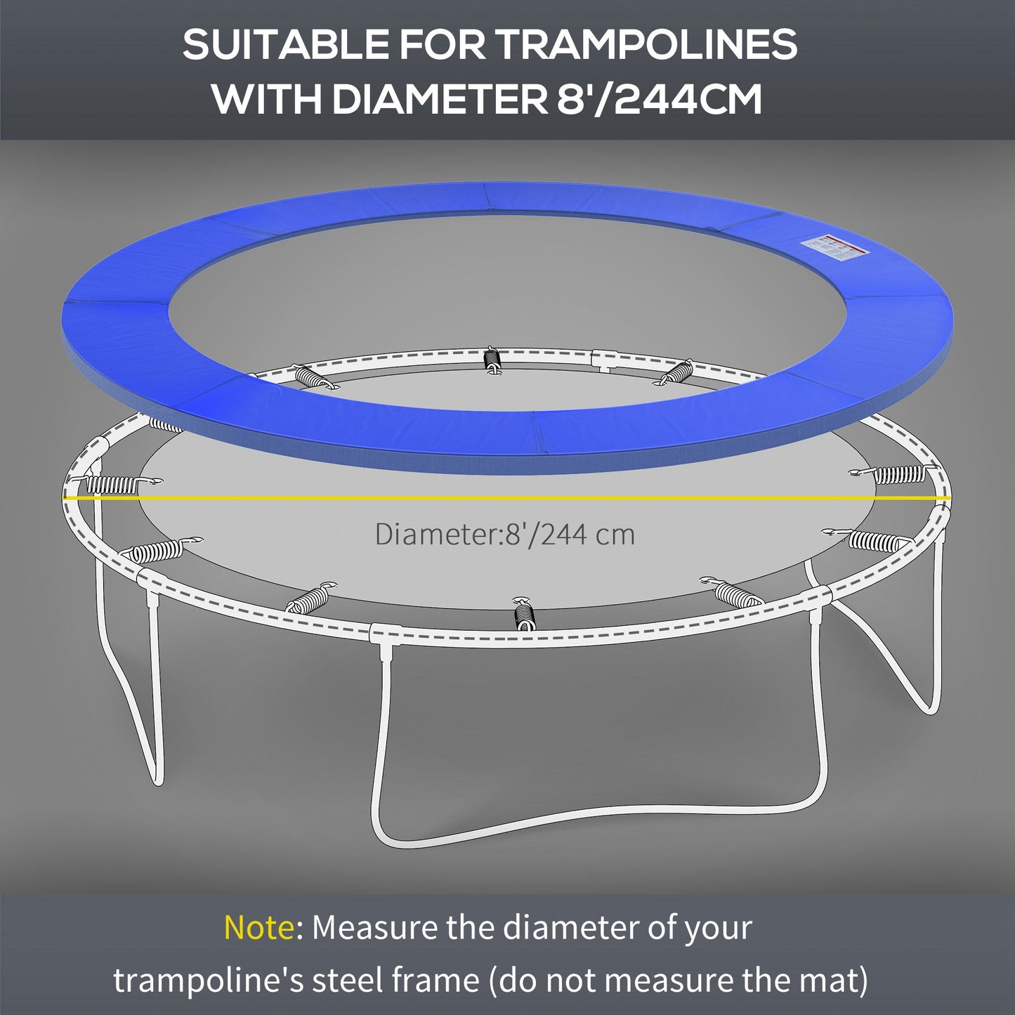 ⌀8ft Trampoline Pad ⌀96" Spring Safety Replacement Gym Bounce Jump Cover EPE Foam, No Holes for Pole, Blue