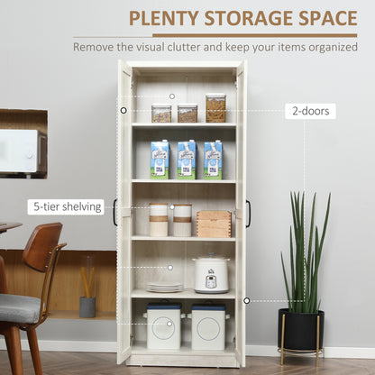 63" Kitchen Storage Cabinet, 5-tier Pantry Cabinet with Doors and Adjustable Shelves for Dining Room, Distressed White
