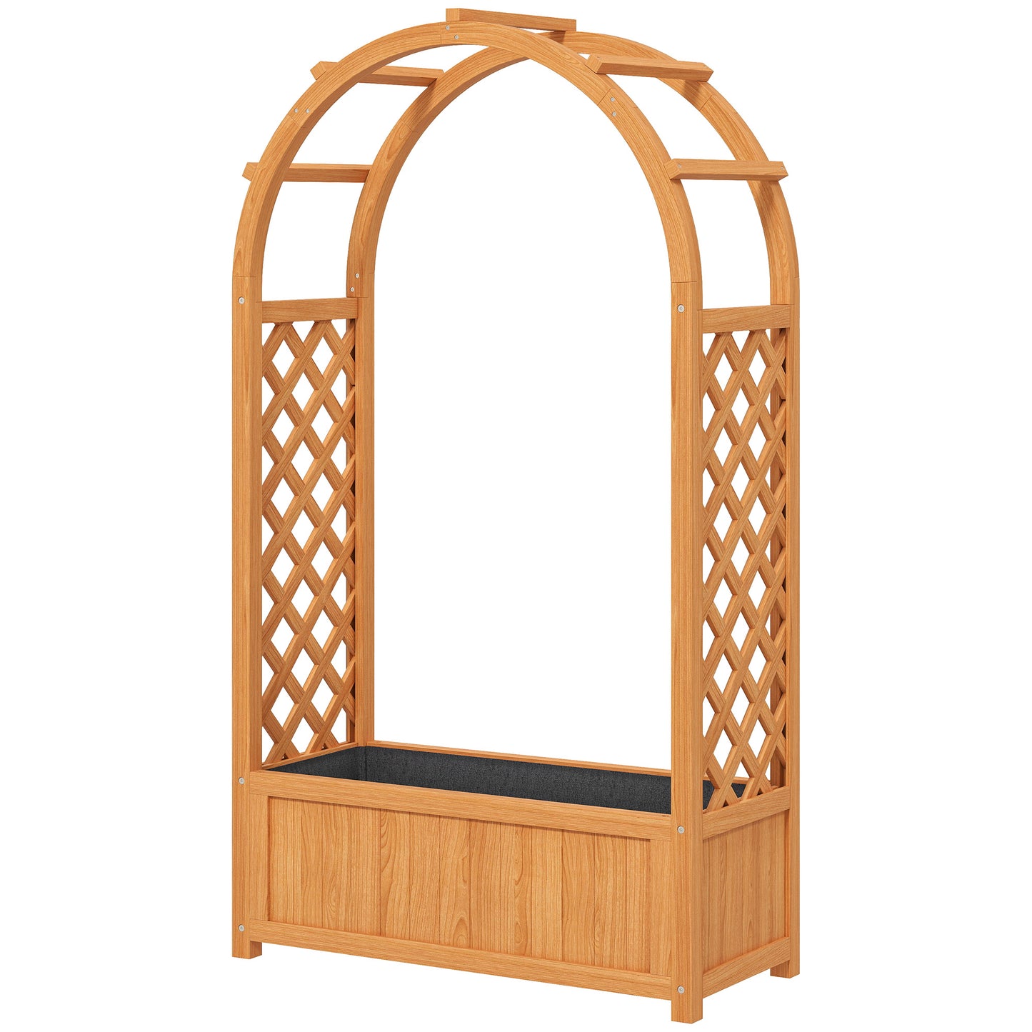 Wooden Raised Garden Bed with Arch Trellis, 33" x 14" x 57" Raised Planter Box with Drainage Holes, Trellis Planter for 