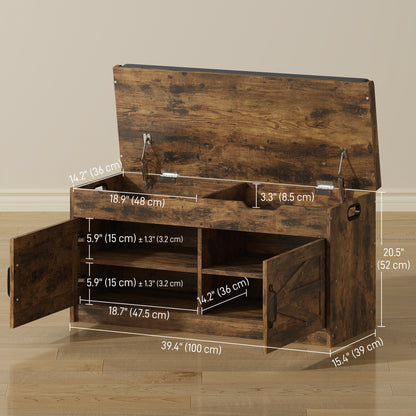 Shoe Storage Bench, Entryway Bench with 2-Tier Cabinet, Flip-Top Storage, Padded Cushion for Hallway, Rustic Brown