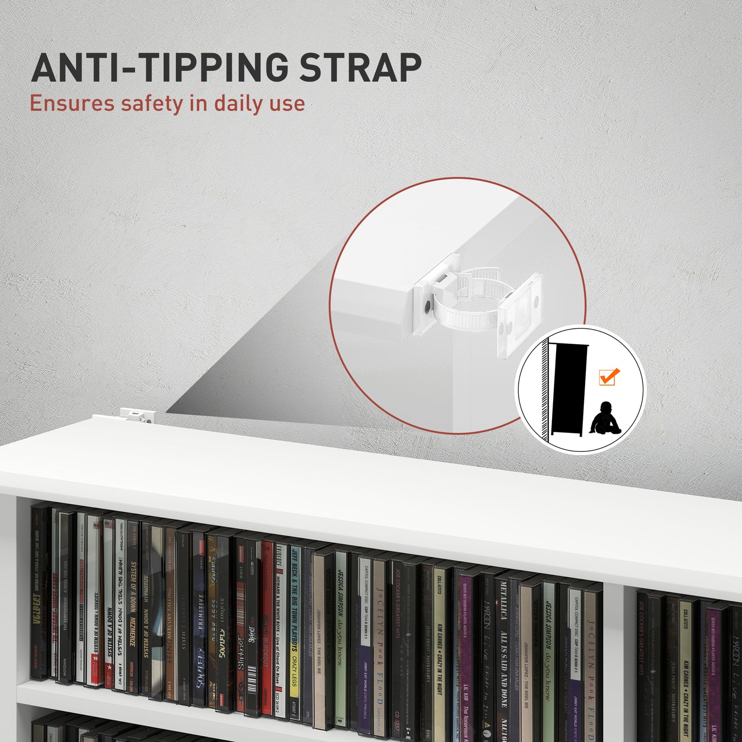 8-Tier DVD Shelf with 12 Adjustable Shelves, Double CD Shelf, Holds 720 CDs, 396 DVDs or 396 Blu-rays, White
