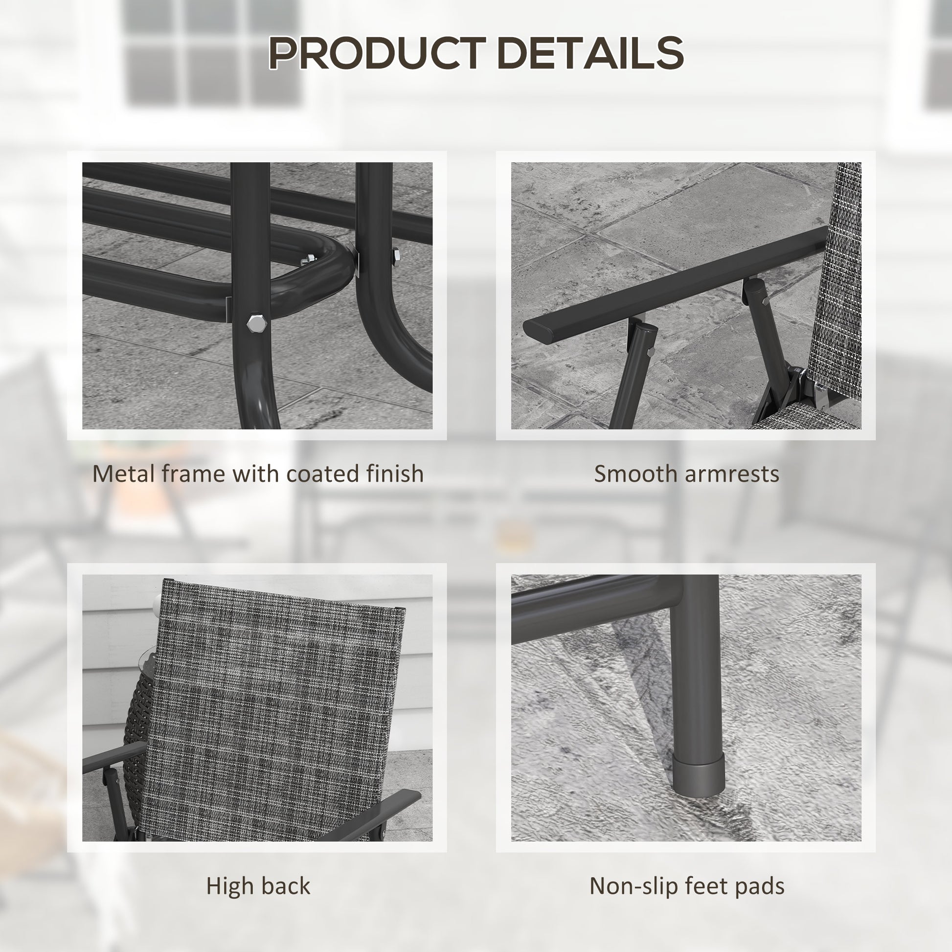 Outdoor 4 Pieces Patio Furniture Set, Garden Set with Two Foldable Armchairs, a Loveseat & Glass Top Table, Mixed Grey