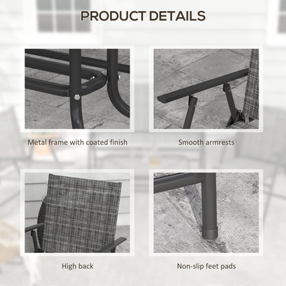 Outdoor 4 Pieces Patio Furniture Set, Garden Set with Two Foldable Armchairs, a Loveseat & Glass Top Table, Mixed Grey