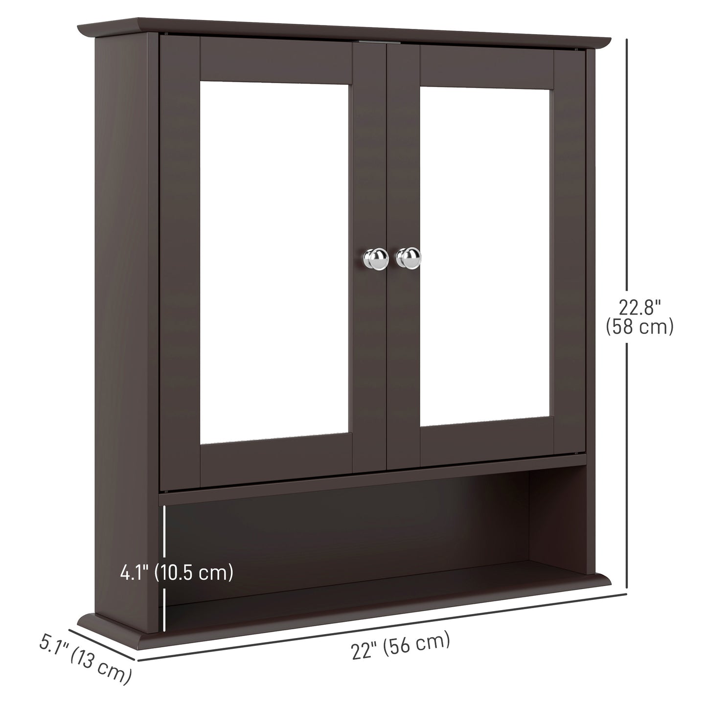 Medicine Cabinet, Wall-Mounted Bathroom Mirror Cabinet with Double Doors, Open Shelf, and Adjustable Shelf, Modern Bathr