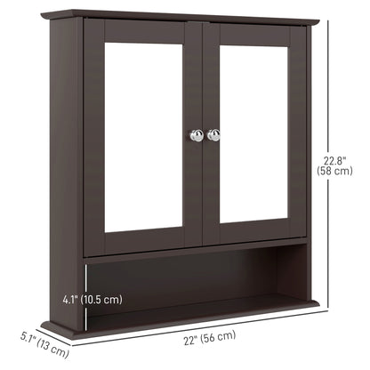 Medicine Cabinet, Wall-Mounted Bathroom Mirror Cabinet with Double Doors, Open Shelf, and Adjustable Shelf, Modern Bathr