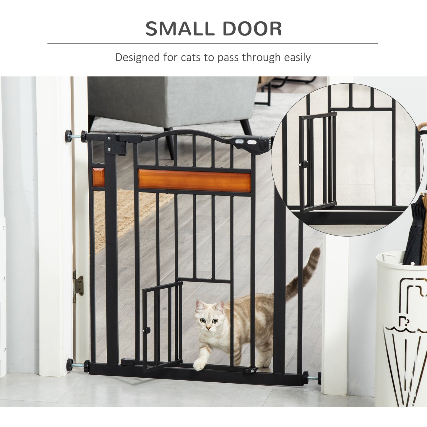 29.1''-31.5'' Extra Wide Dog Gate with Cat Door, 30"H Stair Gate with Extension, Wall Cups, Pressure Fit, Auto Close, Do