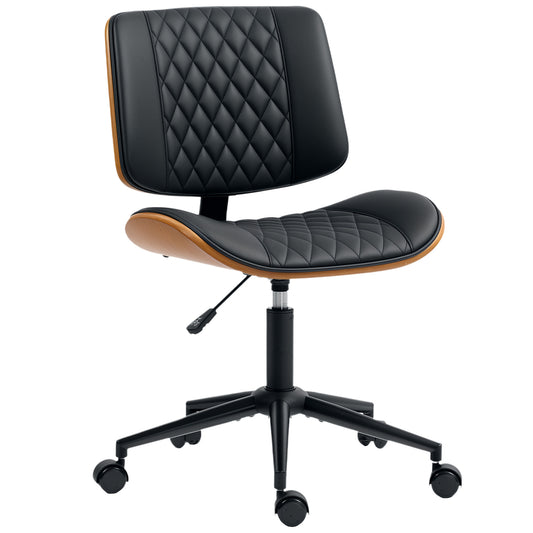 Office Chair No Arms with Wheels, PU Leather Desk Chair with Adjustable Height, Swivel Wheels for Office, Black