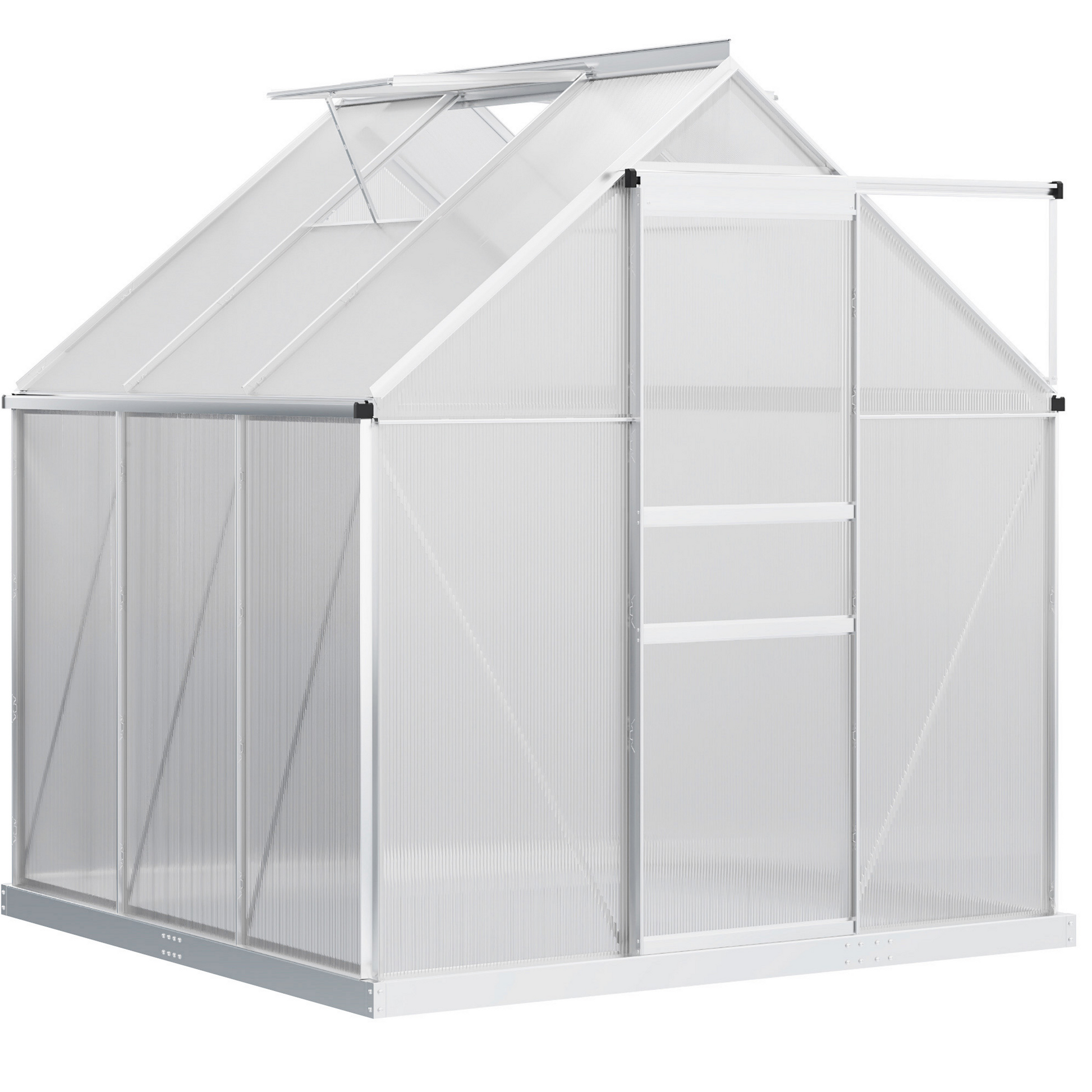 6' x 6' x 6.5' Polycarbonate Greenhouse, Walk-in Green House with Adjustable Roof Vent, Galvanized Base, Sliding Door an