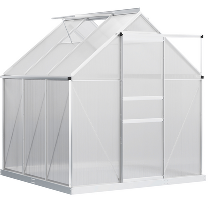 6' x 6' x 6.5' Polycarbonate Greenhouse, Walk-in Green House with Adjustable Roof Vent, Galvanized Base, Sliding Door an