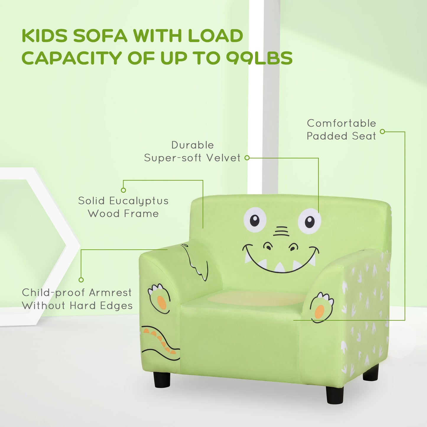 Qaba Kids Sofa, Armrest Chair for Preschool, Toddler Couch for Kids Room, Kindergarten with Cute Animal Print, Super-sof