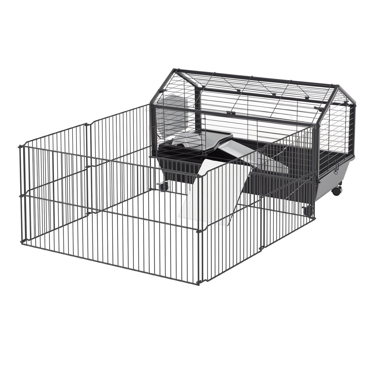 Guinea Pig Cage with Foldable Detachable Playpen, Rolling Rabbit Chinchilla Hedgehog Bunny Cage Small Animal Habitat wit