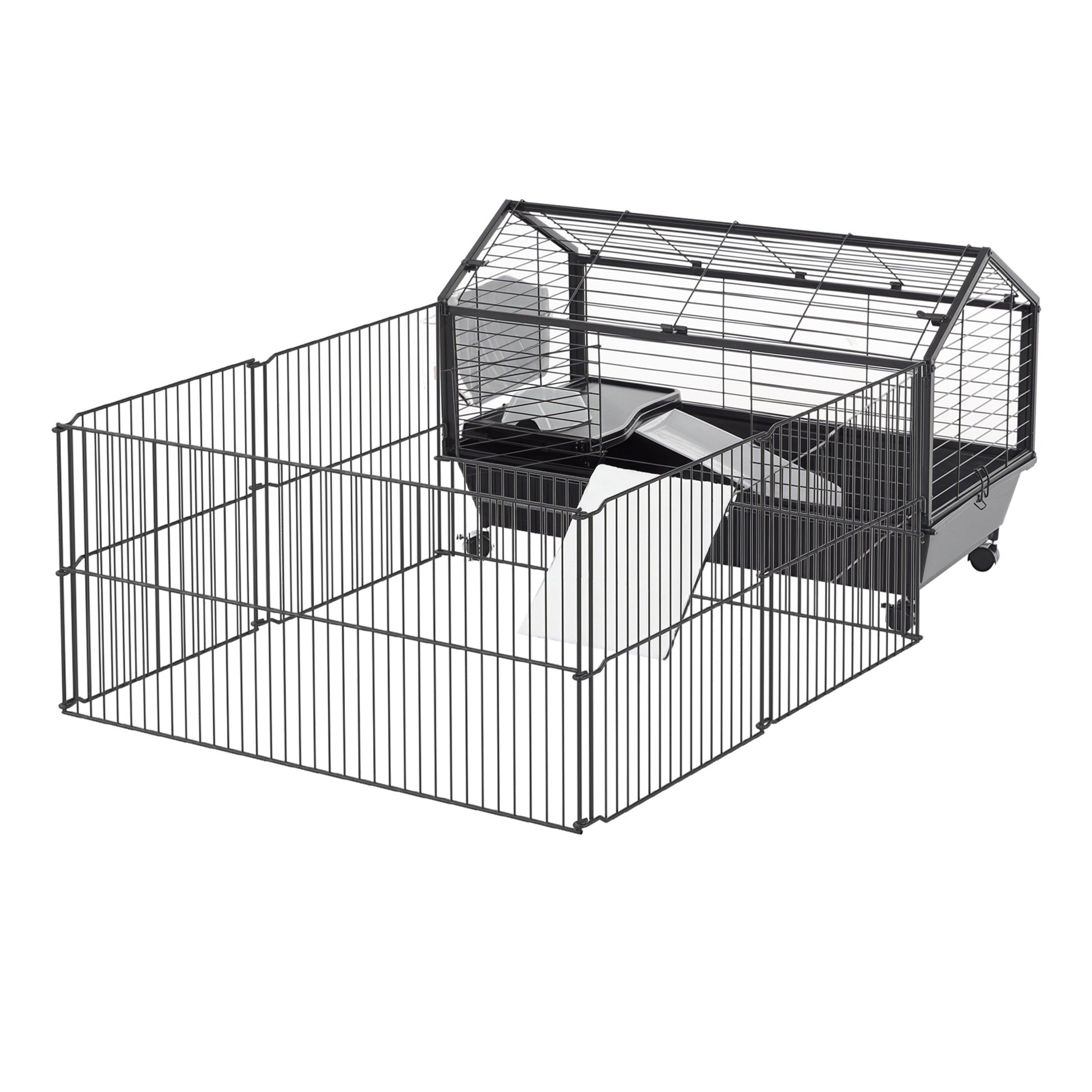 Guinea Pig Cage with Foldable Detachable Playpen, Rolling Rabbit Chinchilla Hedgehog Bunny Cage Small Animal Habitat wit
