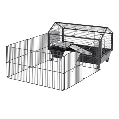 Guinea Pig Cage with Foldable Detachable Playpen, Rolling Rabbit Chinchilla Hedgehog Bunny Cage Small Animal Habitat wit