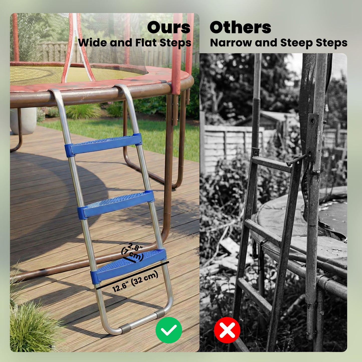 Soozier Trampoline Ladder, 3-Steps with Horizontal Wide Steps, Universal Hook, Galvanized Steel Frame, 330LBS Load Capac