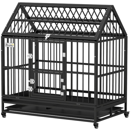 49" Heavy Duty Dog Crate with Removable Tray, Doors, Openable Roof, for Large and Extra Large Dogs, Black