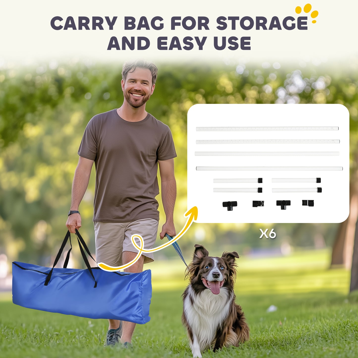 Set of 6 Dog Agility Training Equipment Adjustable Jump Bar Pet Exercise Kit with Carrying Bag (White)