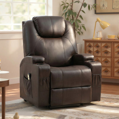 Power Lift Recliner Chair for Elderly, PU Leather Lift Chair with Thick and High Back, Footrest, Remote, Side Pockets, C