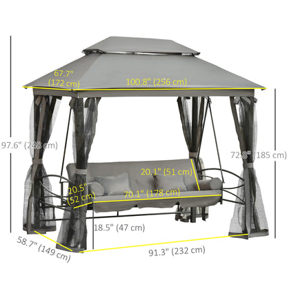 3 Person Outdoor Patio Daybed, 3 in 1 Canopy Gazebo Swing Chair Garden Hammock with Sun Shade, Mesh Mosquito and Net, Da
