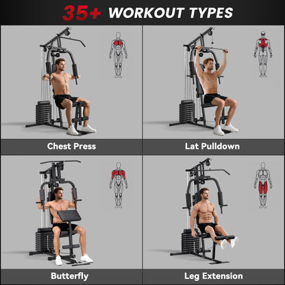 Soozier Home Gym Equipment, Multifunction Workout Machine with 99lbs Weight Stack for Back, Chest, Arm, Legs, and Full B