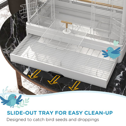 22" Bird Cage for Budgie Finches Canaries Love Birds with Wooden Stands, Slide-Out Tray, Handles, Food Containers, White