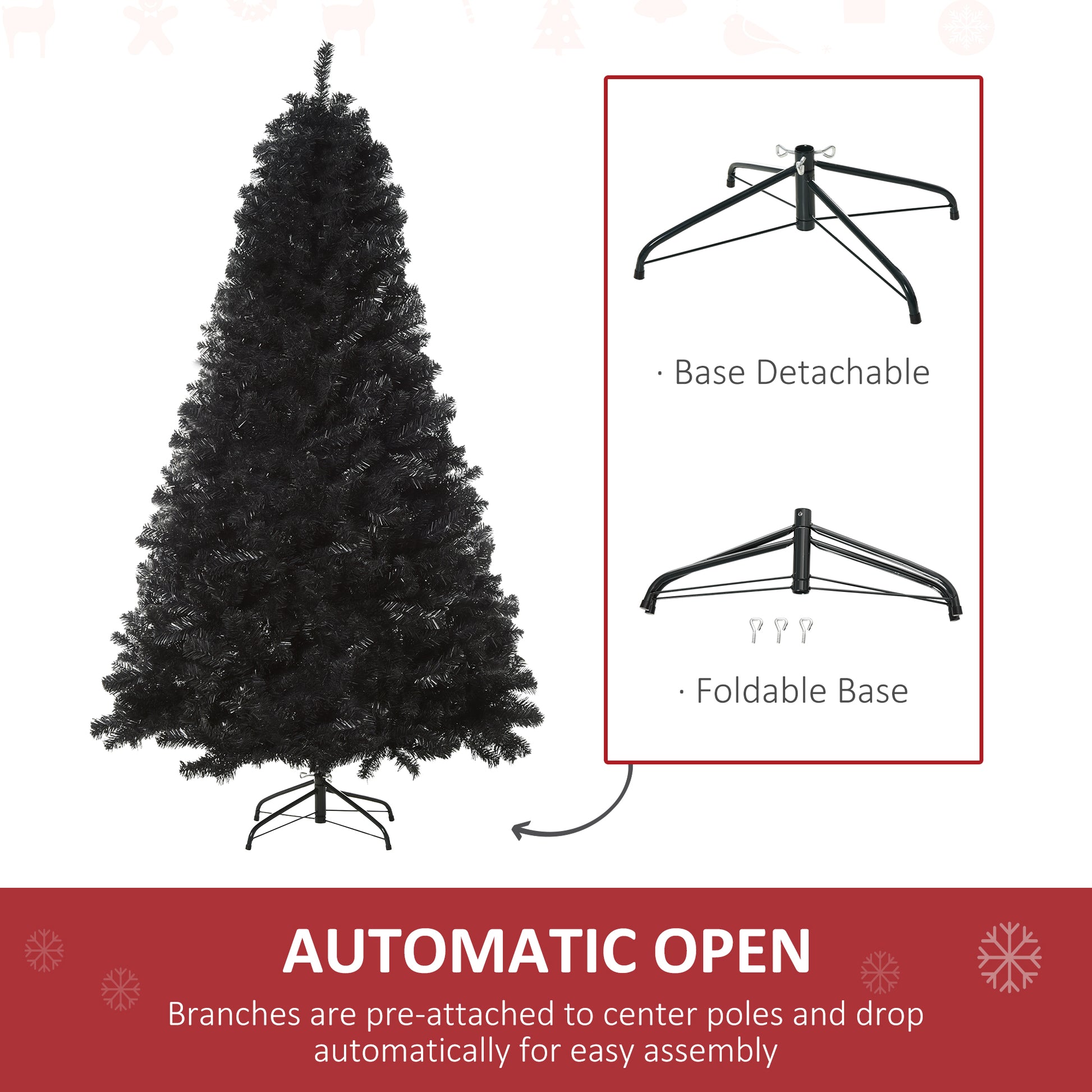 6ft Artificial Christmas Tree Unlit Douglas Fir with Realistic Branch Tips, Black Halloween Style