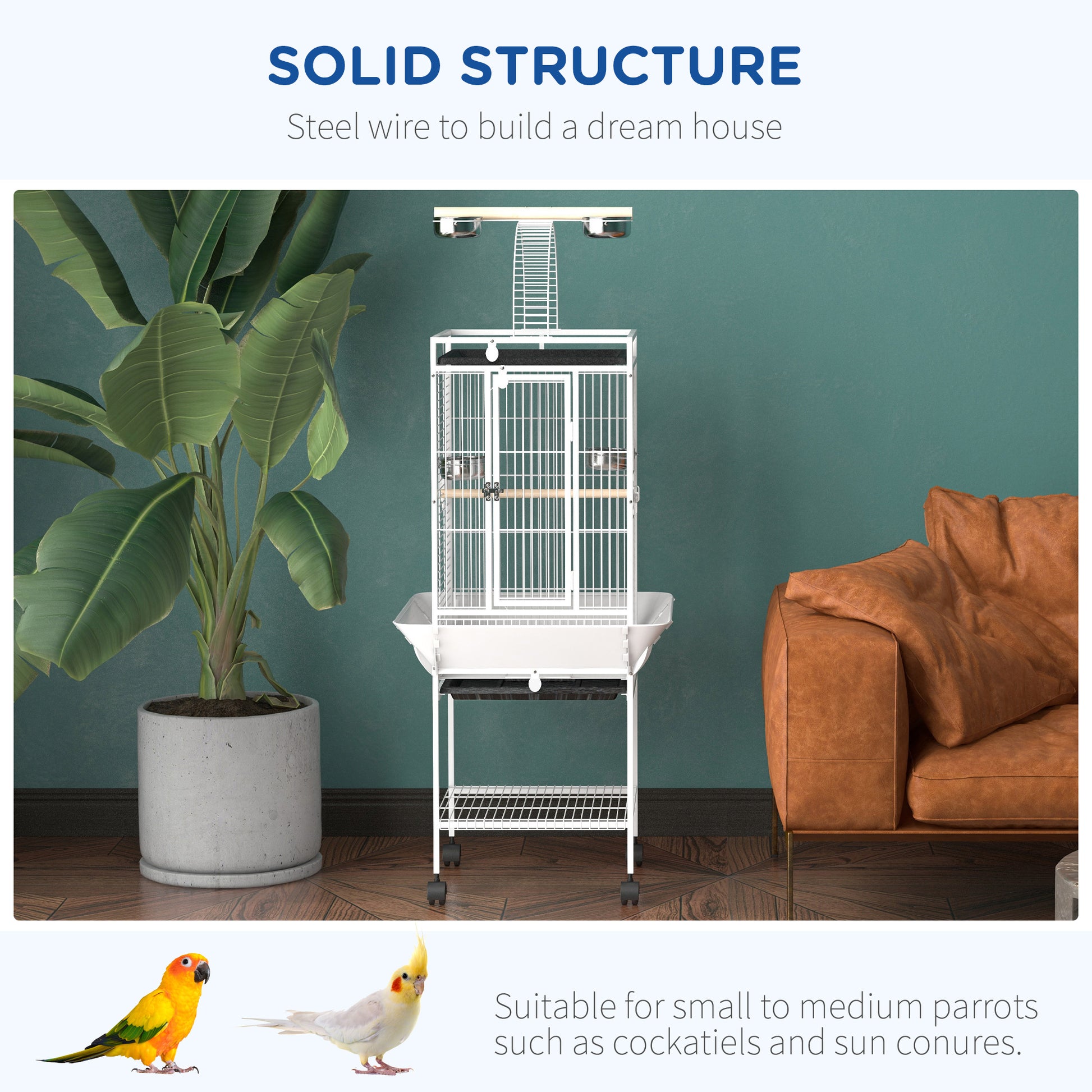 61.5 Inch Bird Cage Parakeet House for Cockatiel with Stand, Pull Out Tray, Play Top, Storage Shelf, Wood Perch, Food Co