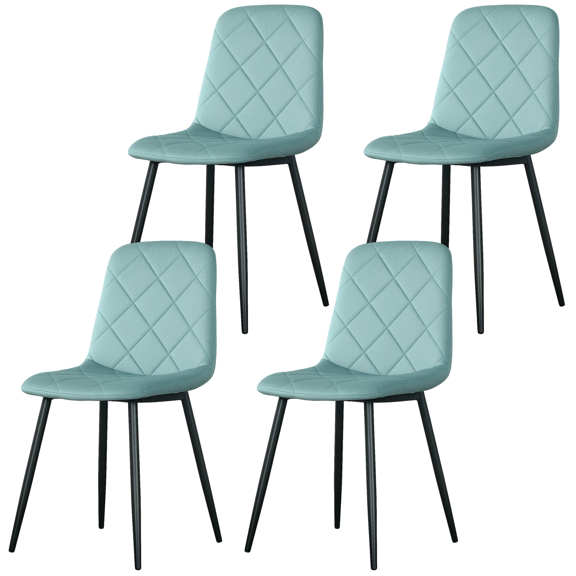 Dining Chairs Set of 4, Upholstered Dining Room Chairs with Steel Legs, Modern Kitchen Chair for Dining Room, Green