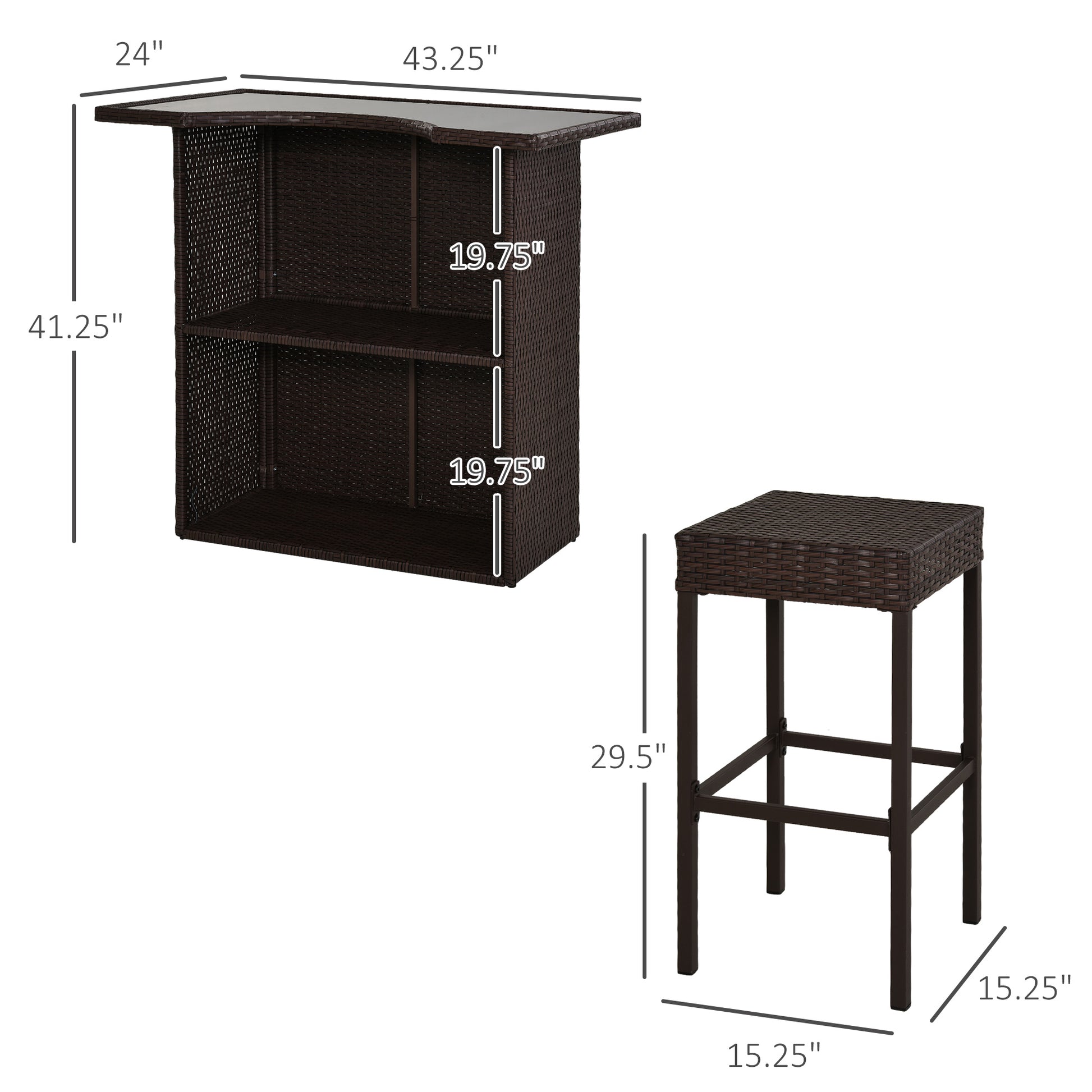 5 Pieces Patio Bar Set, Outdoor PE Rattan Wicker High Top Outdoor Table and Chairs Outdoor Bar Set with Tempered Glass T