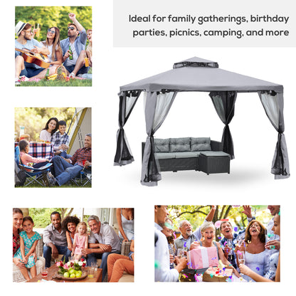10' x 10' Patio Gazebo Pavilion, 2-Tier Roof Canopy Outdoor Event Tent with Steel Frame and Mosquito Netting for Garden,