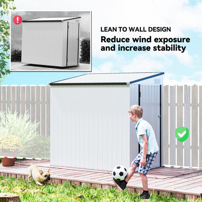 4.3' x 6.3' Outdoor Storage Shed Lean to Shed Outdoor Metal Tool Shed with Lockable Door and Air Vents, White