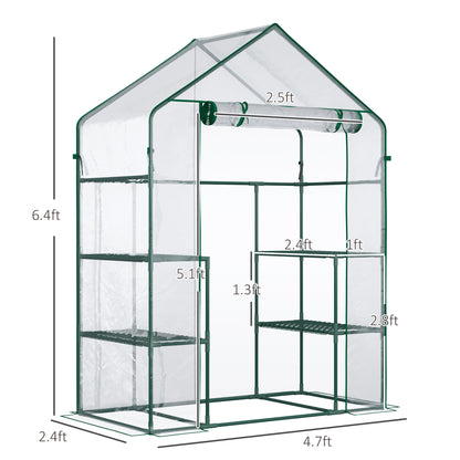 56" x 29" x 77" Walk-in Greenhouse, Mini Greenhouse with 4 Shelves, Roll-Up Door and Weatherized Cover, Clear