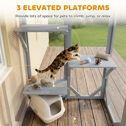 44.1" H Cat Cage, Indoor Outdoor Wooden Enclosure Pet House, Small Animal Cage Hutch, Suitable for Rabbit, Dogs, Kitten,