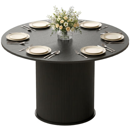 Round Dining Table for 4-6, 47 Inch Kitchen Table with Fluted Pedestal Base, for Kitchen Living Room Dining Room, Black