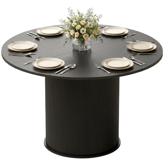 Round Dining Table for 4-6, 47 Inch Kitchen Table with Fluted Pedestal Base, for Kitchen Living Room Dining Room, Black