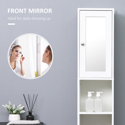 Tall Bathroom Storage Cabinet with Mirror, Freestanding Narrow Linen Tower Cabinet with Adjustable Shelves for Bathroom,