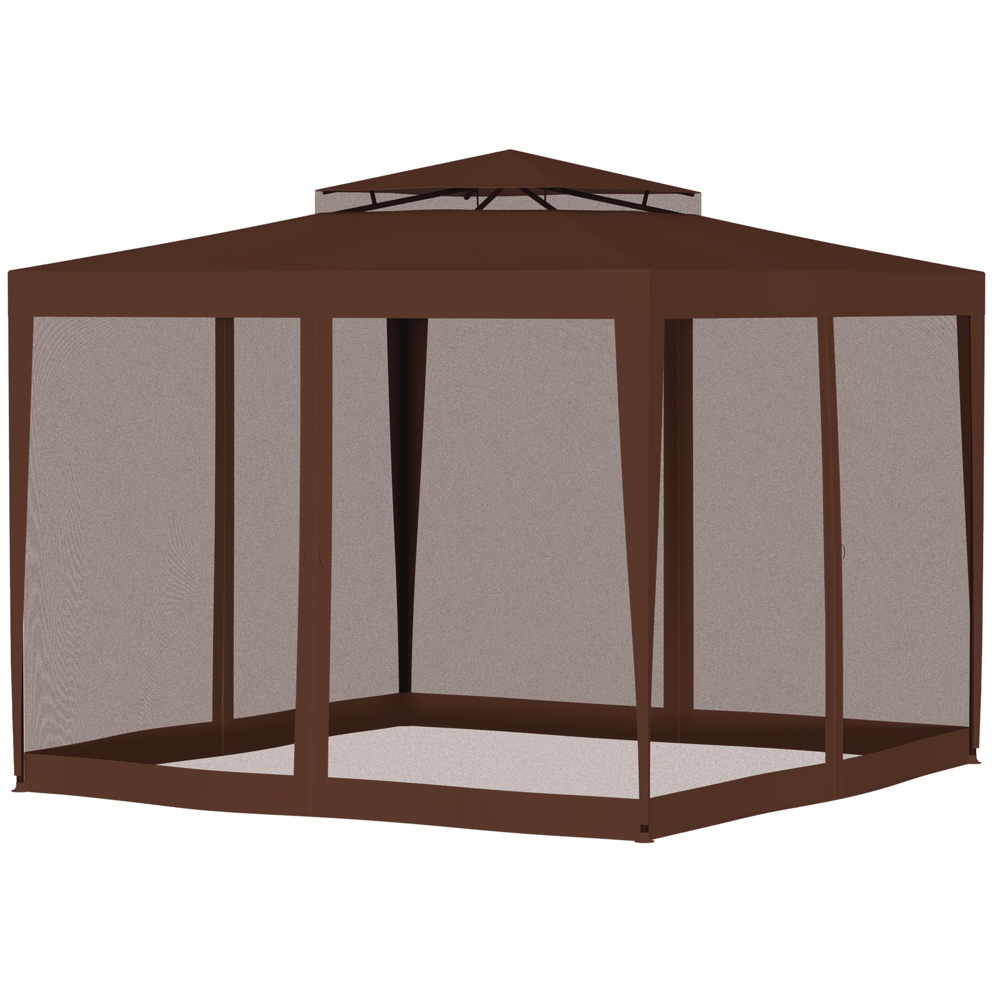 10' x 10' Outdoor Canopy Tent Party Tent with Mesh Netting and Double Tier Roof for Backyard, Garden, Patio, Brown