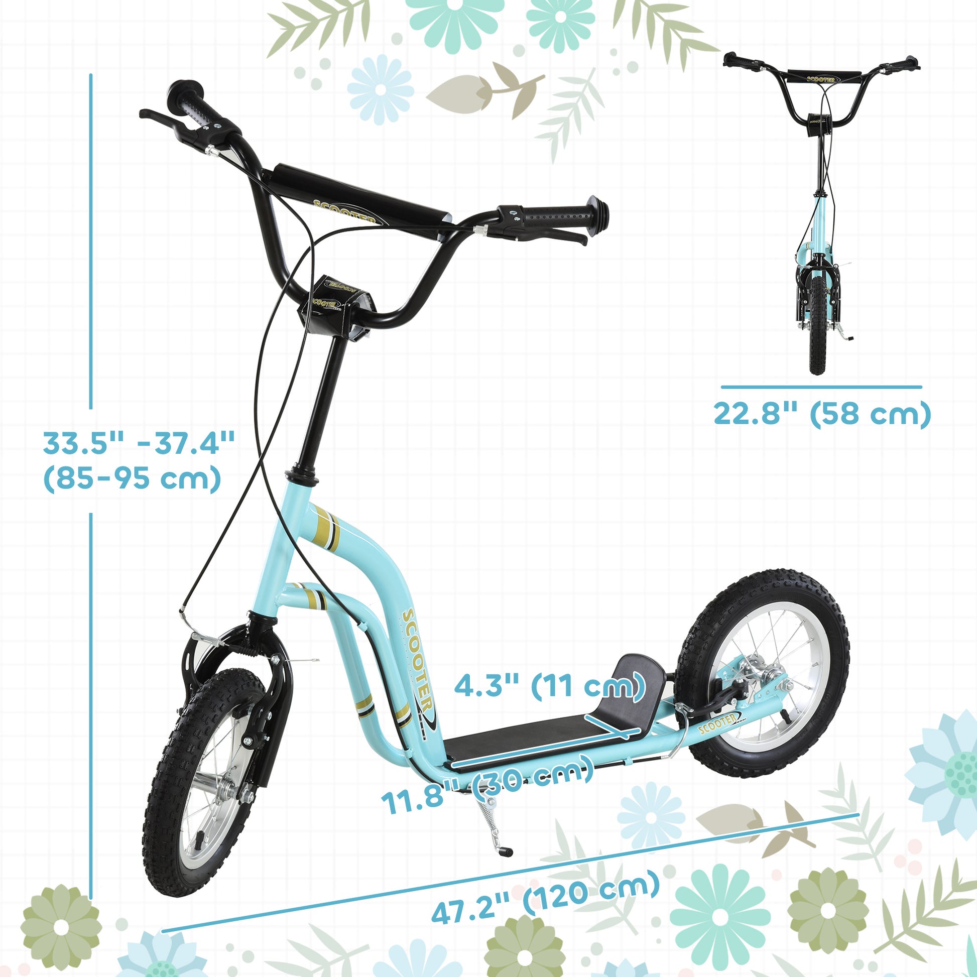 VarietyKart Dual Brakes Kick Scooter 12-Inch Inflatable Front Wheel Ride On Toy for Age 5+, Blue