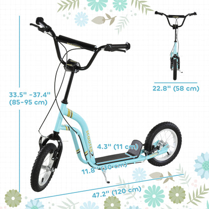 VarietyKart Dual Brakes Kick Scooter 12-Inch Inflatable Front Wheel Ride On Toy for Age 5+, Blue