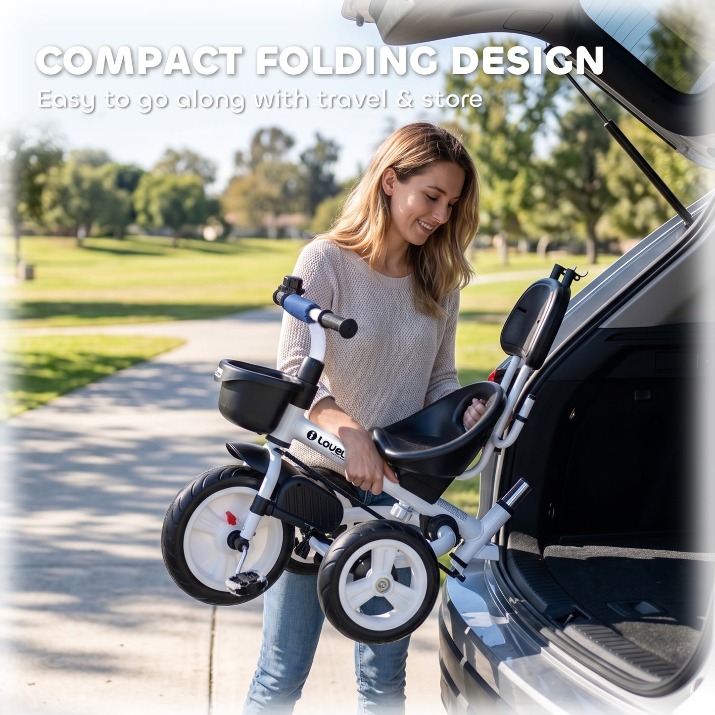 Qaba 6 in 1 Toddler Tricycle with Parent Push Handle, Canopy, Storage Baskets, Cupholder, Dark Blue