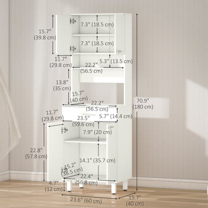 71"H Freestanding Kitchen Pantry, Buffet Cabinet with Hutch, Storage Cabinet with Drawer, Doors and Microwave Stand, Whi
