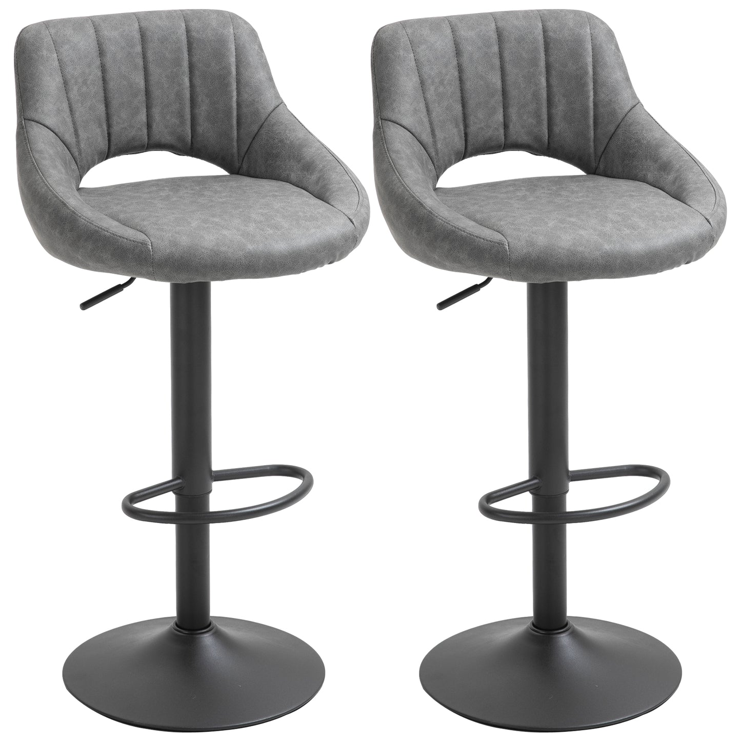 Bar Stools Set of 2, Swivel Counter Height Barstools with Adjustable Height and Cutout Back, Faux Leather Upholstered Ba