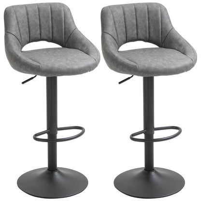 Bar Stools Set of 2, Swivel Counter Height Barstools with Adjustable Height and Cutout Back, Faux Leather Upholstered Ba