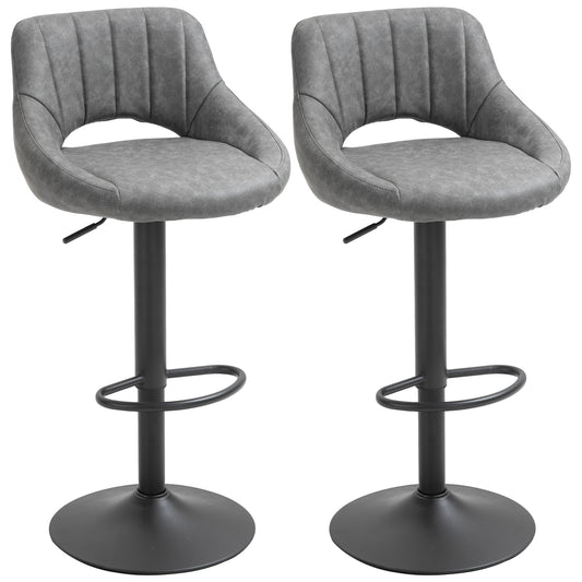 Bar Stools Set of 2, Swivel Counter Height Barstools with Adjustable Height and Cutout Back, Faux Leather Upholstered Ba
