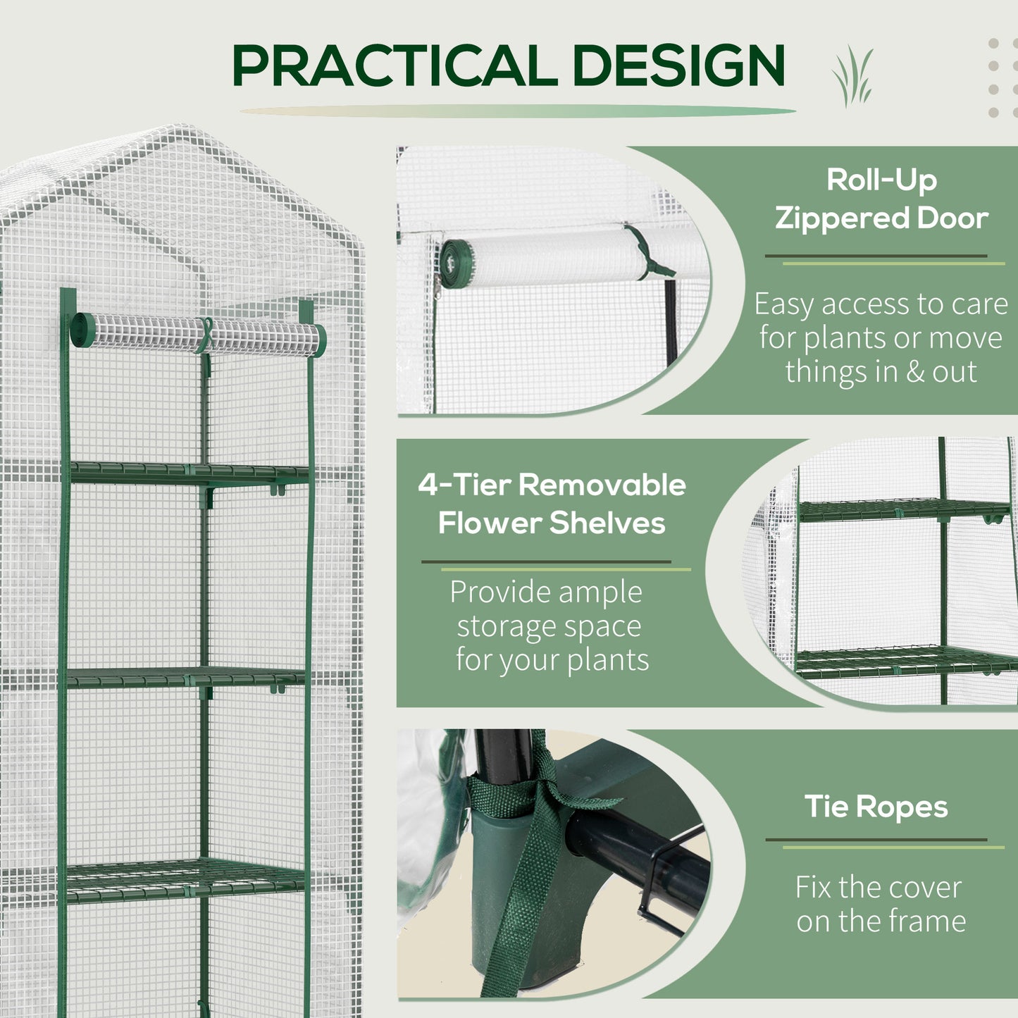 Portable Greenhouse Outdoor Hot House with 4 Tier Shelves, Steel Frame, PE Cover, 28" x 20" x 63" , White