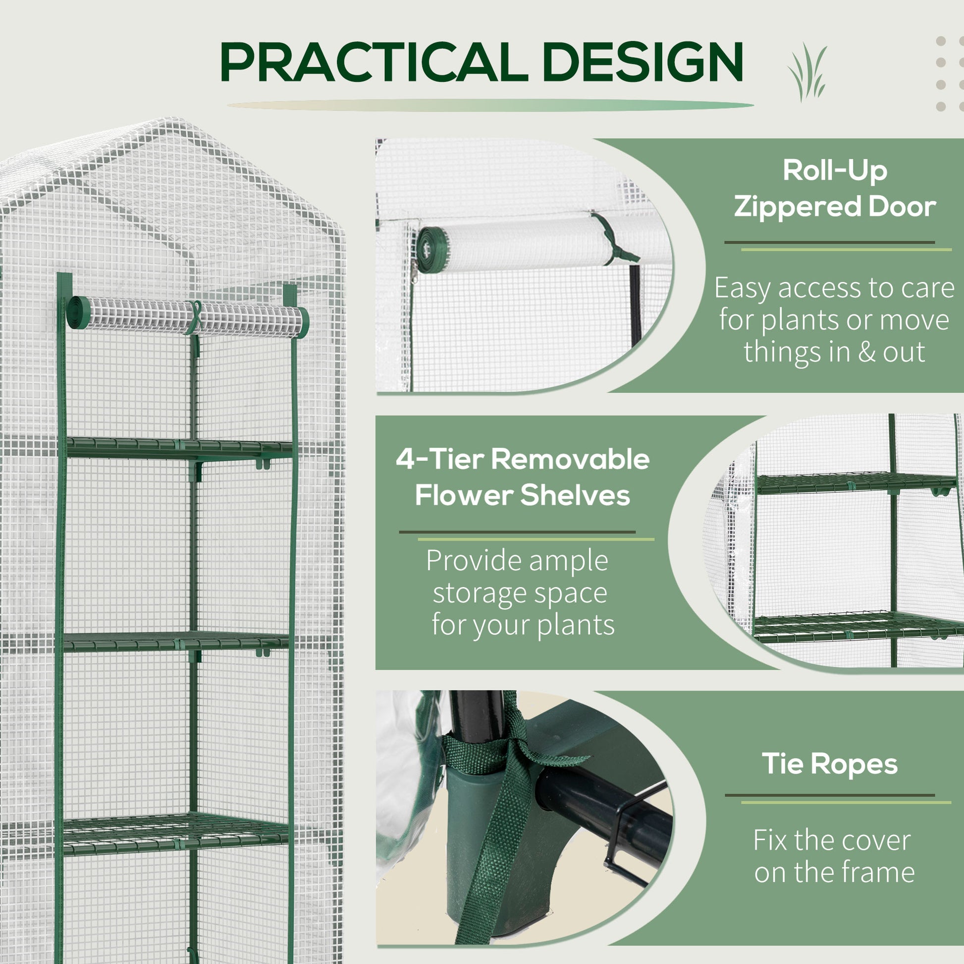 Portable Greenhouse Outdoor Hot House with 4 Tier Shelves, Steel Frame, PE Cover, 28" x 20" x 63" , White