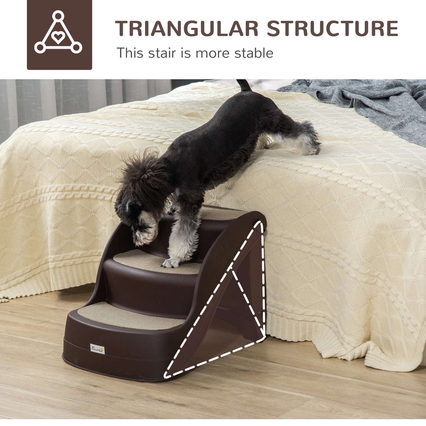 Dog Stairs for Small Dogs 15"H, 3-Step Foldable Pet Step with Non-Slip Treads, for Injured, Old, Puppy, Cats, for High B