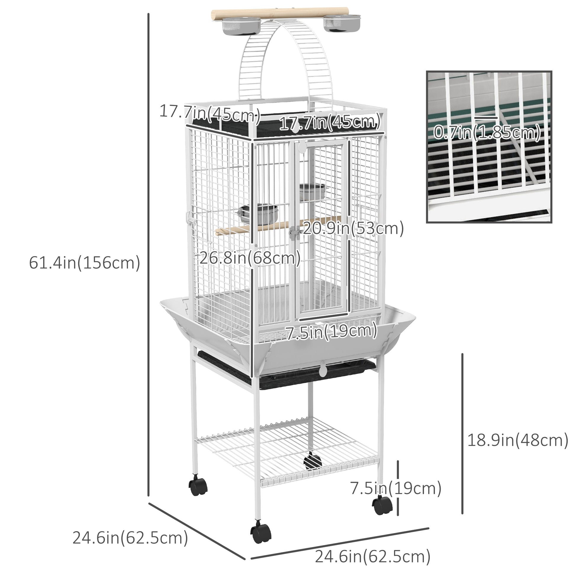 61.5 Inch Bird Cage Parakeet House for Cockatiel with Stand, Pull Out Tray, Play Top, Storage Shelf, Wood Perch, Food Co