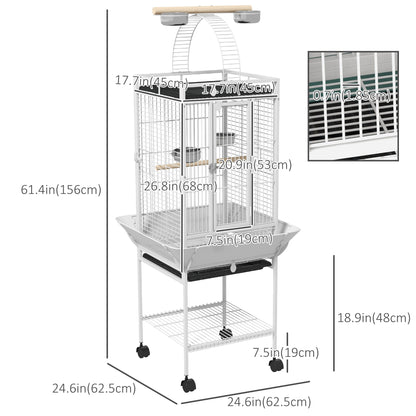 61.5 Inch Bird Cage Parakeet House for Cockatiel with Stand, Pull Out Tray, Play Top, Storage Shelf, Wood Perch, Food Co